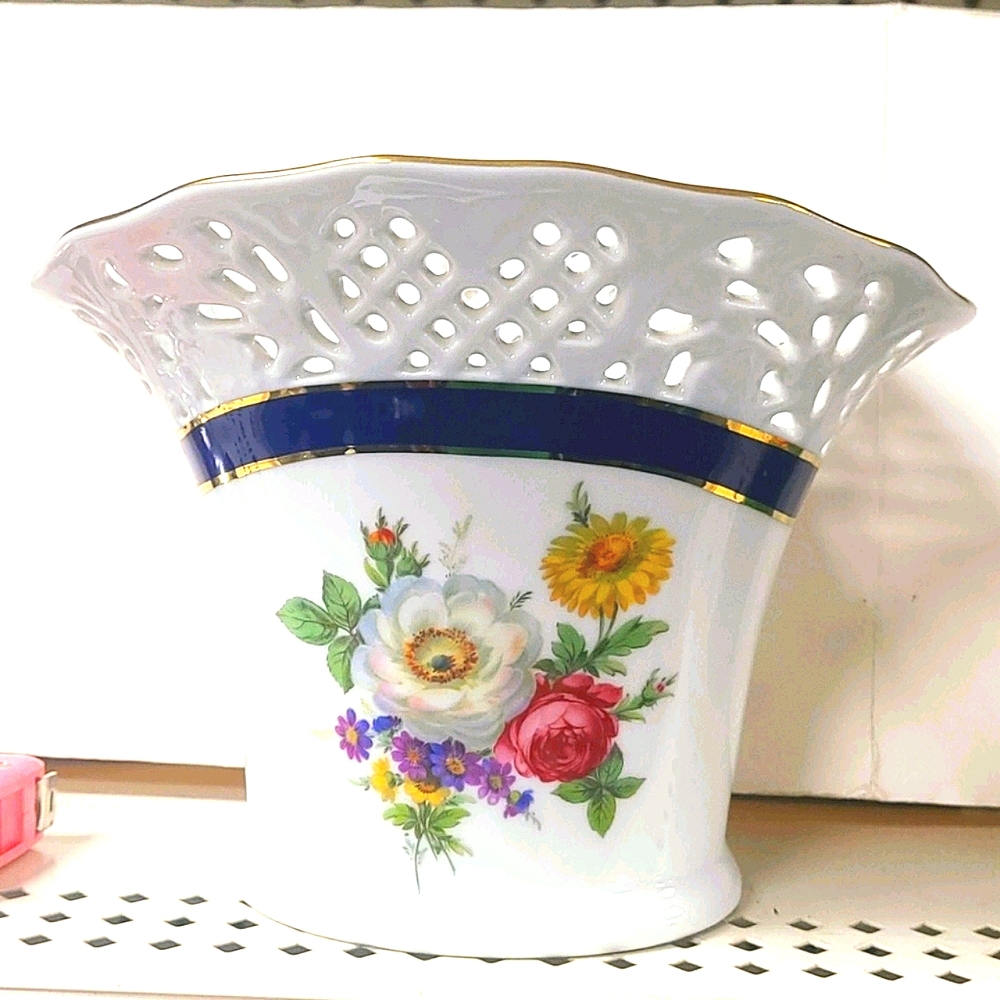 Antique echt Cobalt inglasur pierced oval vase
